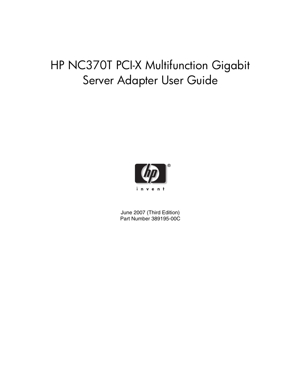 HP NC370T PCI-X Multifunction Gigabit Server Adapter User Manual | 23 pages