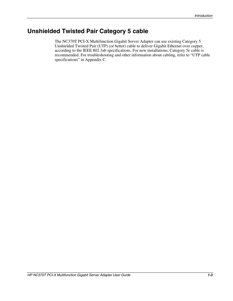 Unshielded twisted pair category 5 cable, Unshielded twisted pair category 5 cable -3 | HP NC370T PCI-X Multifunction Gigabit Server Adapter User Manual | Page 9 / 23