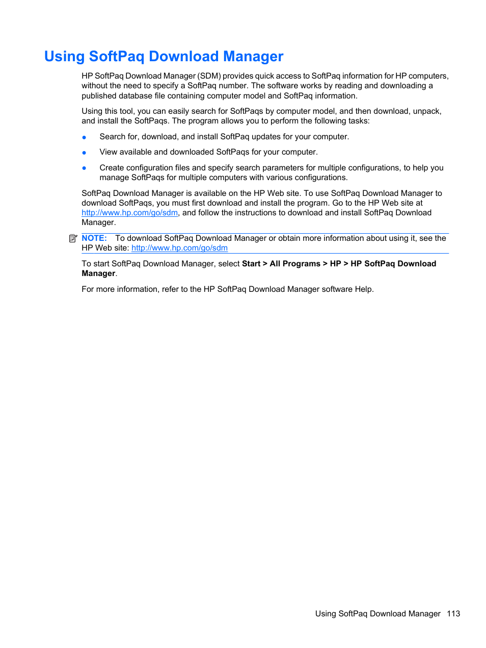 Using softpaq download manager | HP EliteBook 8740w Mobile Workstation User Manual | Page 125 / 150