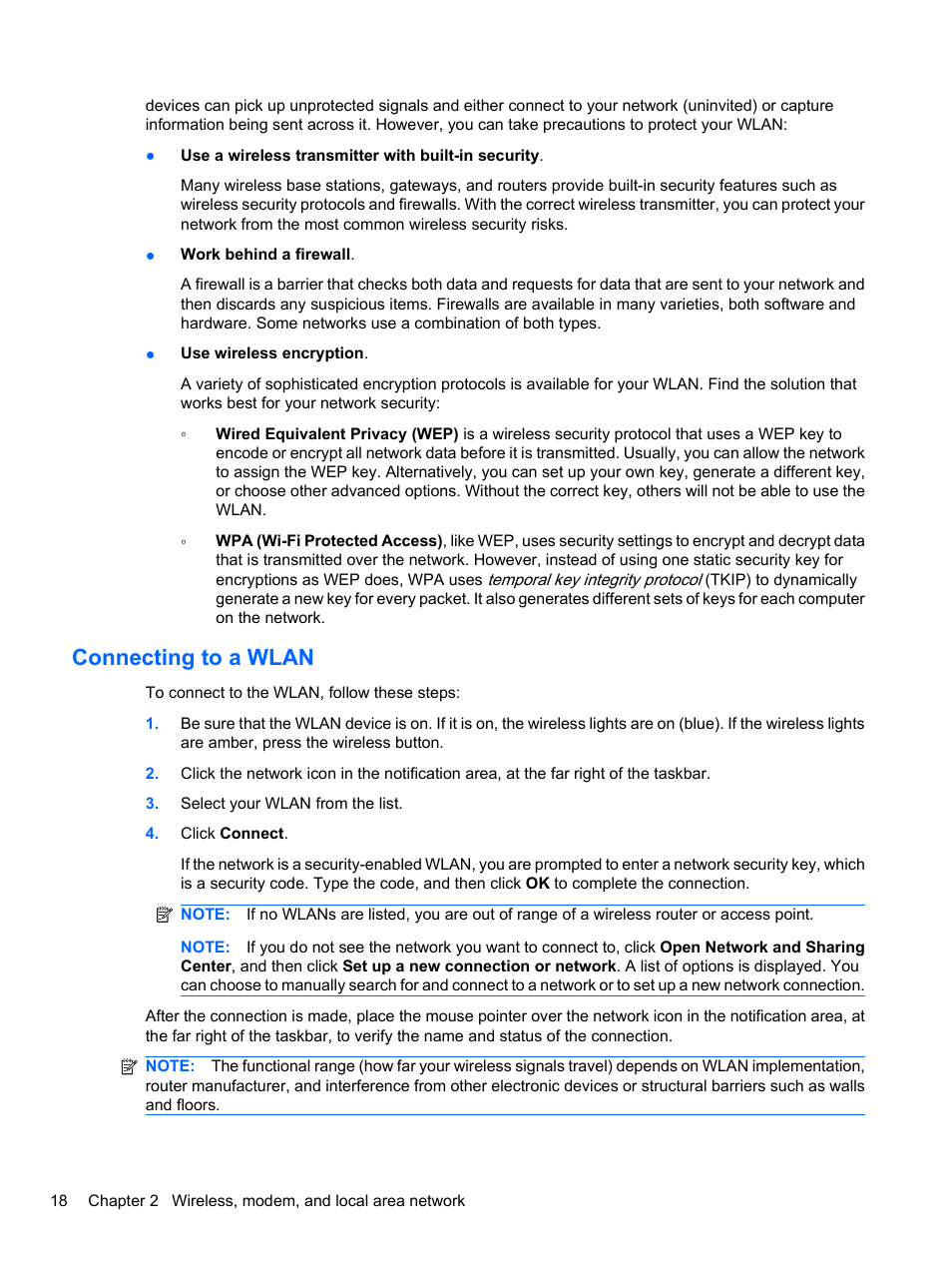 Connecting to a wlan | HP EliteBook 8740w Mobile Workstation User Manual | Page 30 / 150