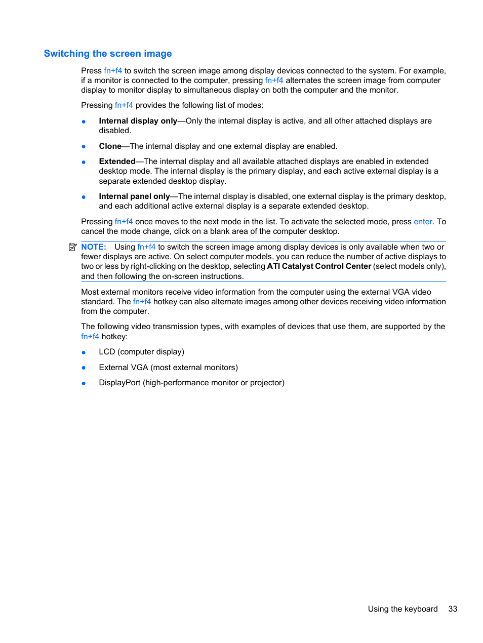 Switching the screen image | HP EliteBook 8740w Mobile Workstation User Manual | Page 45 / 150