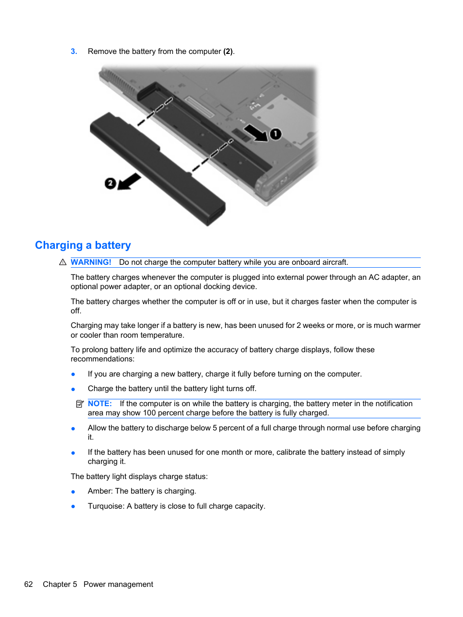 Charging a battery | HP EliteBook 8740w Mobile Workstation User Manual | Page 74 / 150
