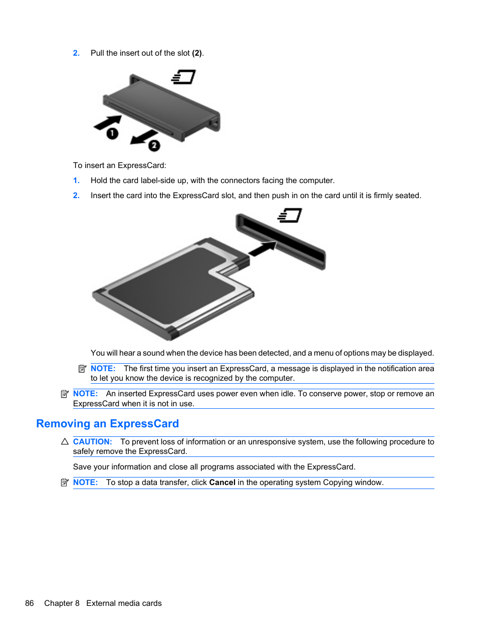 Removing an expresscard | HP EliteBook 8740w Mobile Workstation User Manual | Page 98 / 150