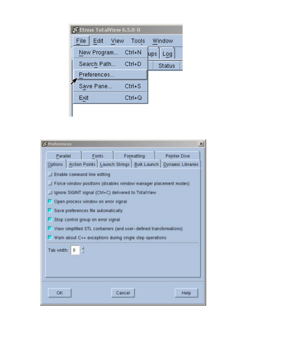 Figure 4-2: totalview preferences window | HP XC System 2.x Software User Manual | Page 61 / 154