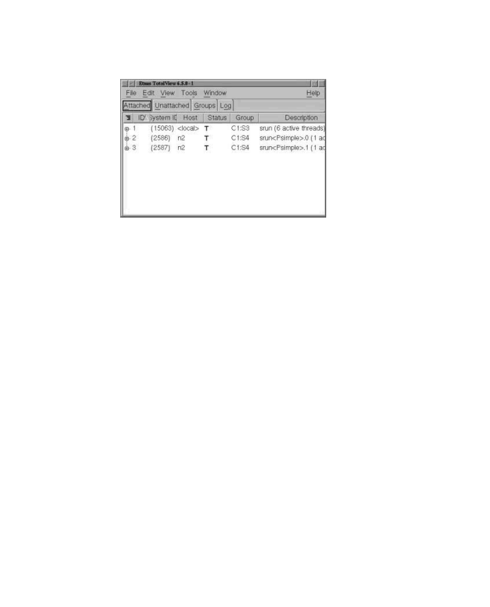 Figure 4-5: attached window, 8 exiting totalview | HP XC System 2.x Software User Manual | Page 67 / 154
