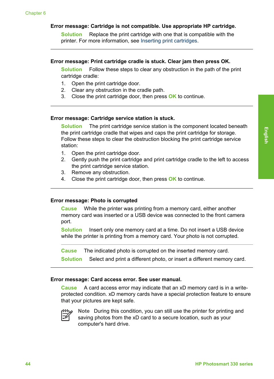 HP Photosmart 335 Compact Photo Printer User Manual | Page 106 / 178