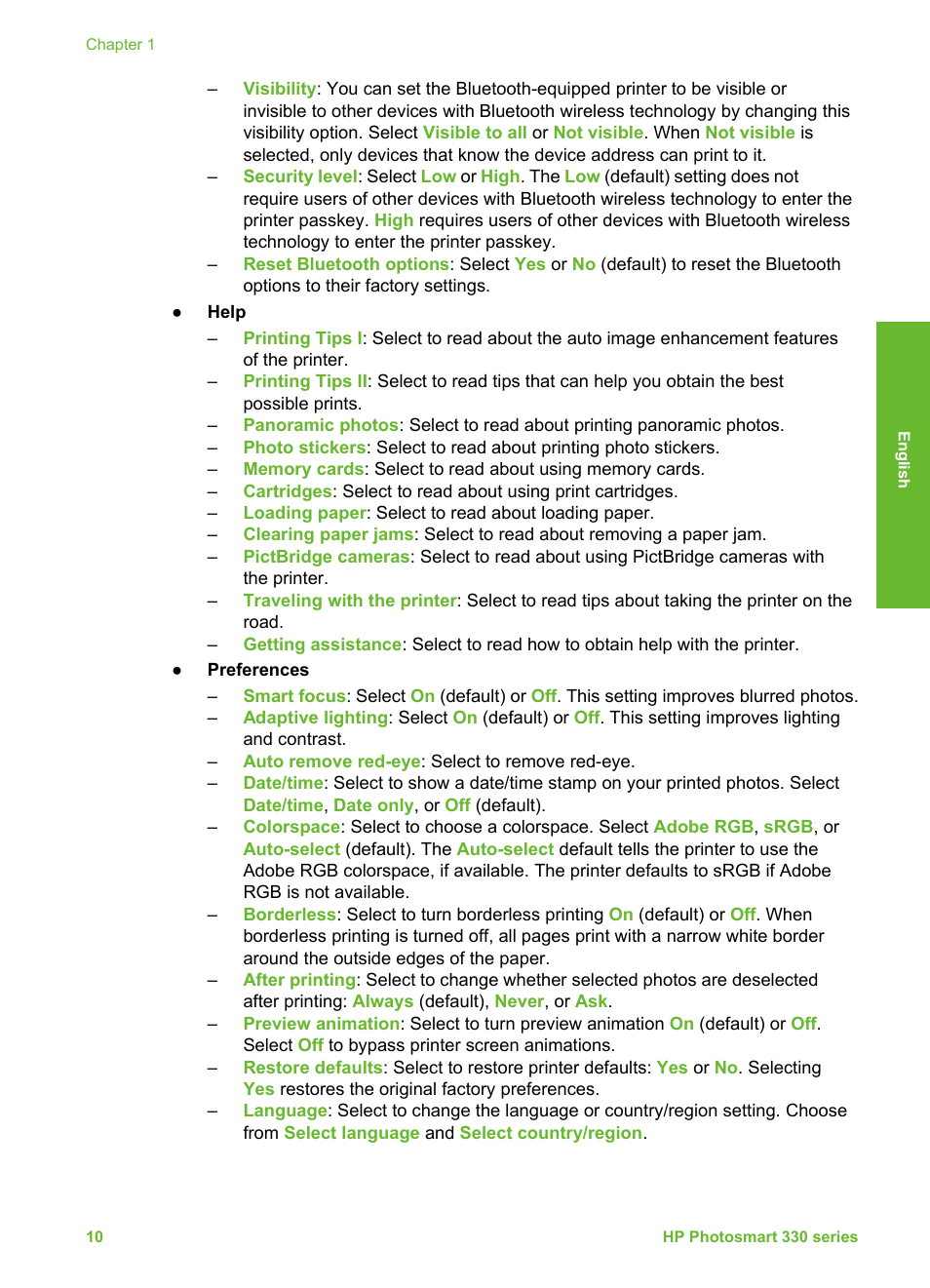 HP Photosmart 335 Compact Photo Printer User Manual | Page 72 / 178