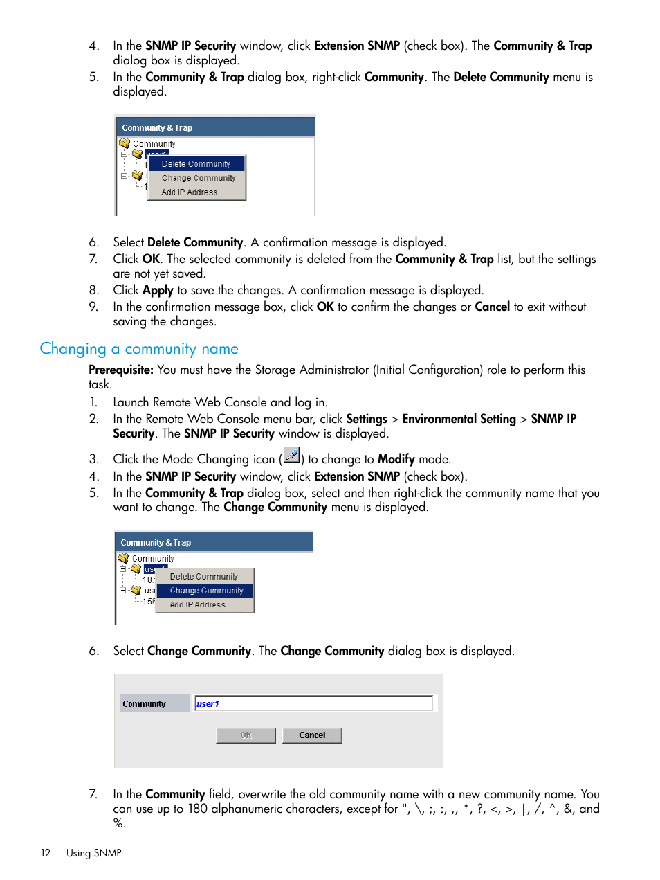 Changing a community name | HP XP RAID Manager Software User Manual | Page 12 / 37