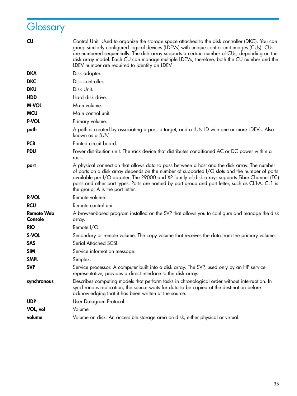 Glossary | HP XP RAID Manager Software User Manual | Page 35 / 37