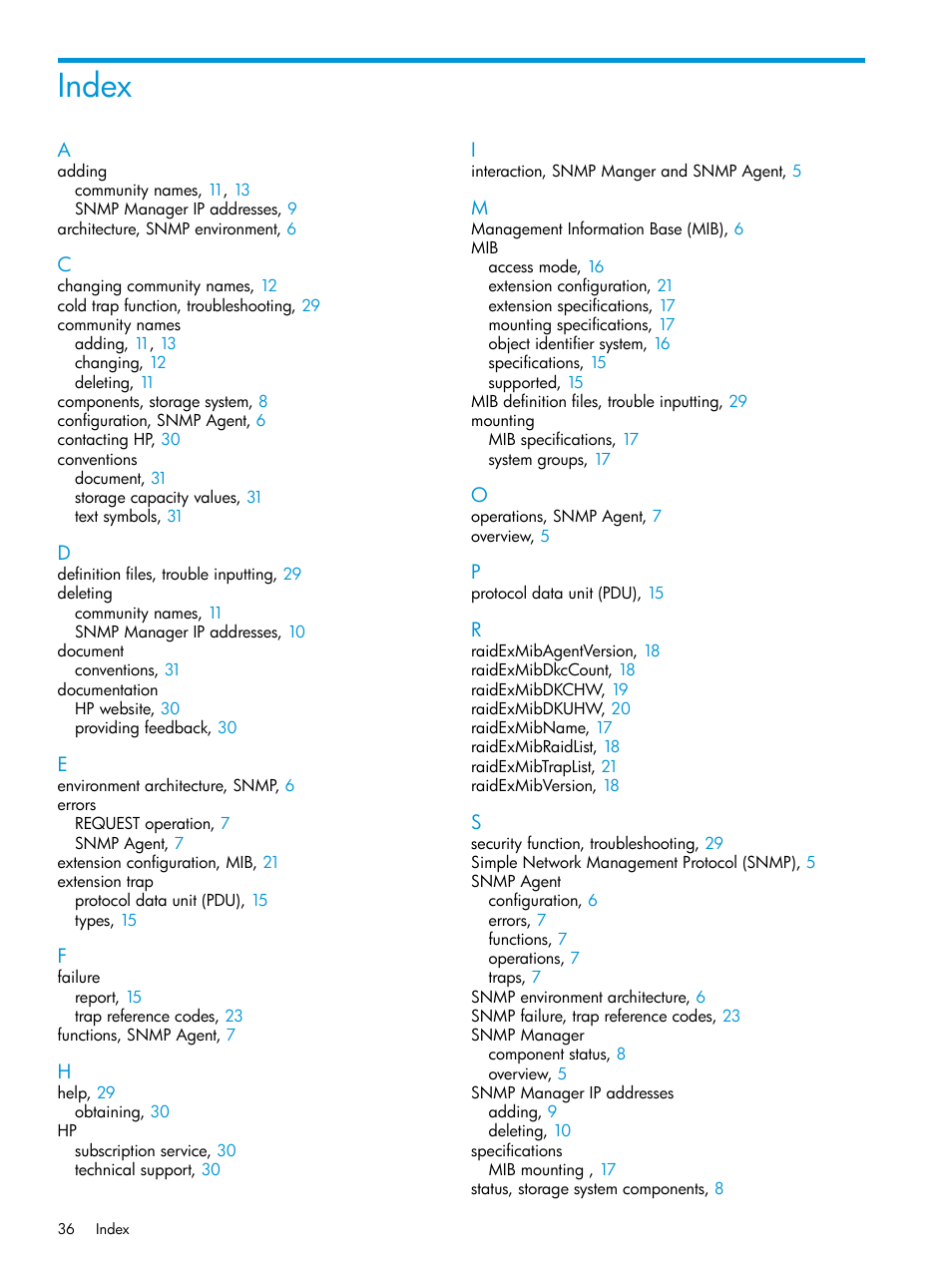 Index | HP XP RAID Manager Software User Manual | Page 36 / 37