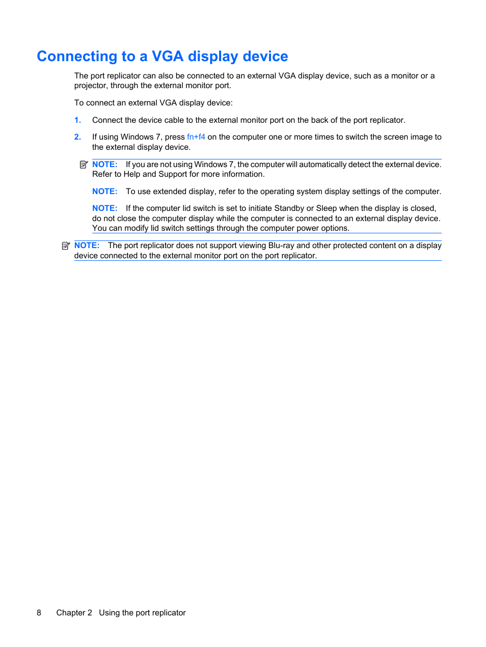 Connecting to a vga display device | HP USB Media Port Replicator User Manual | Page 12 / 19