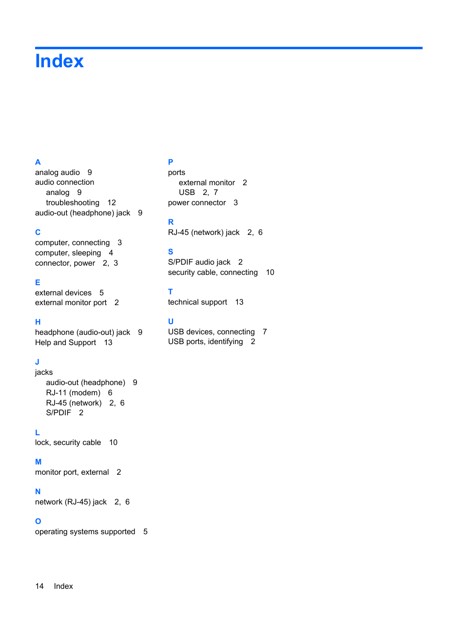 Index | HP USB Media Port Replicator User Manual | Page 18 / 19