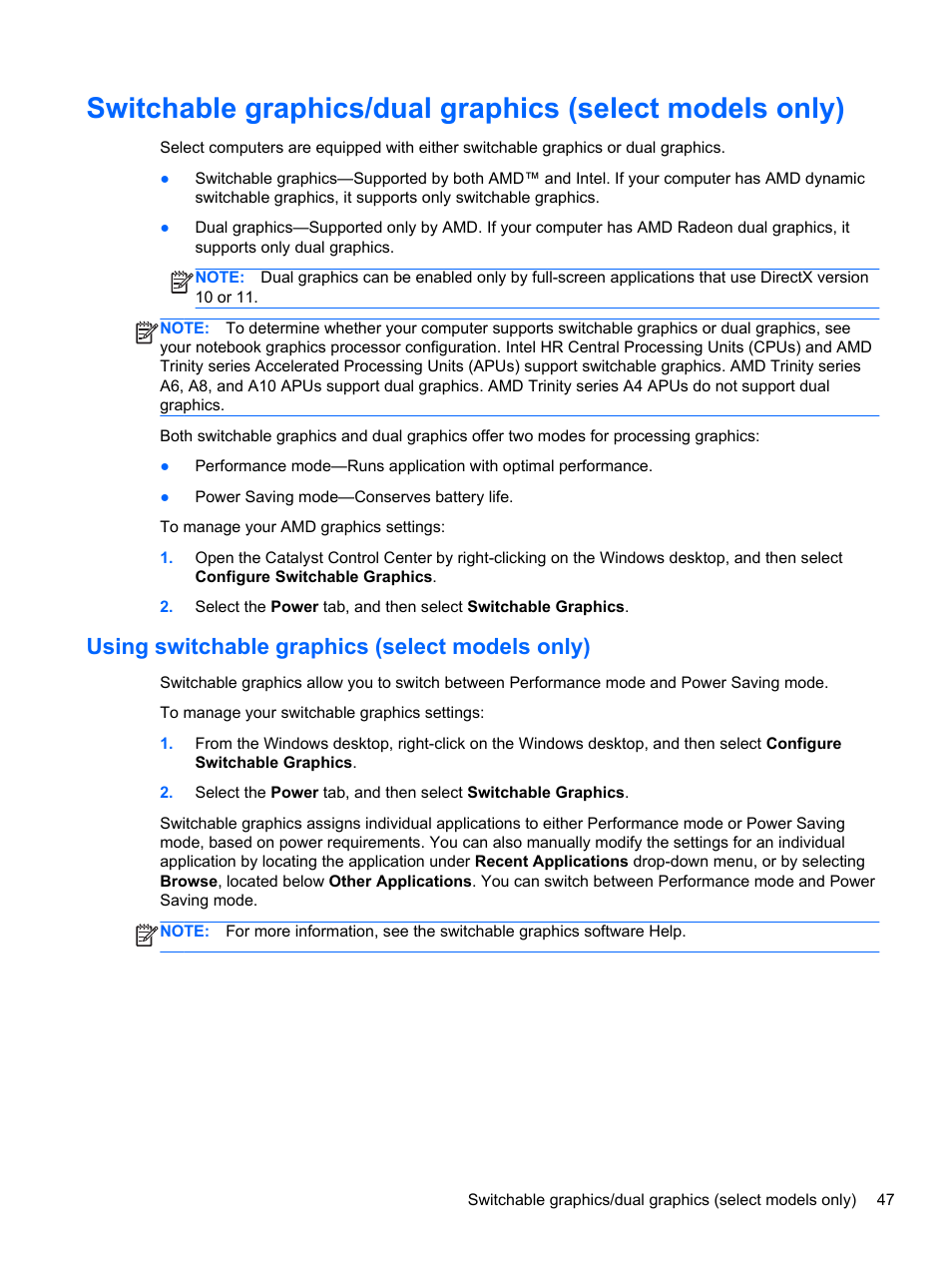Using switchable graphics (select models only) | HP Pavilion 15-n030us Notebook PC User Manual | Page 57 / 91
