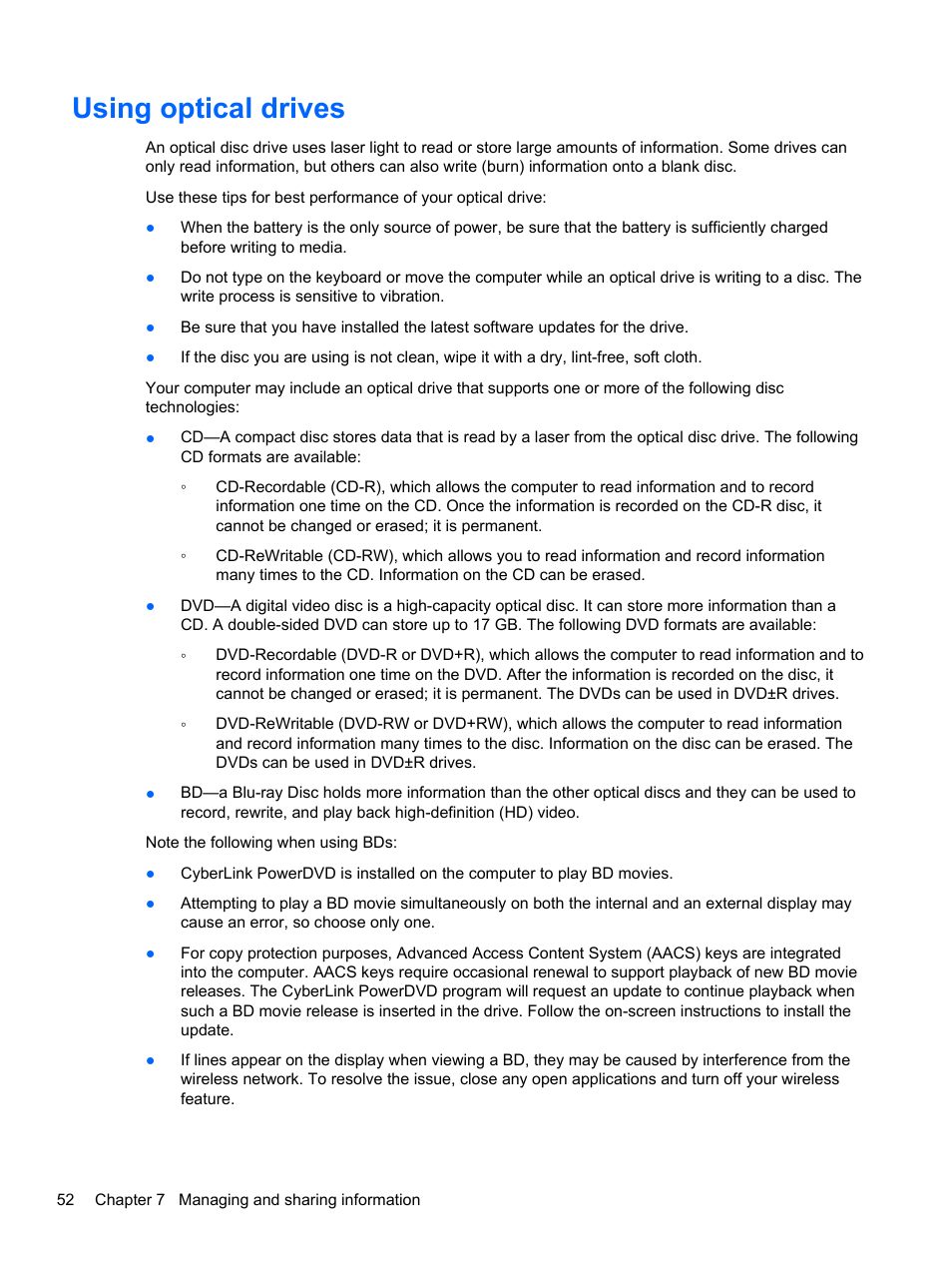 Using optical drives | HP Pavilion 15-n030us Notebook PC User Manual | Page 62 / 91