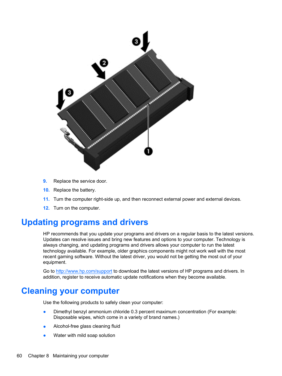 Updating programs and drivers, Cleaning your computer | HP Pavilion 15-n030us Notebook PC User Manual | Page 70 / 91