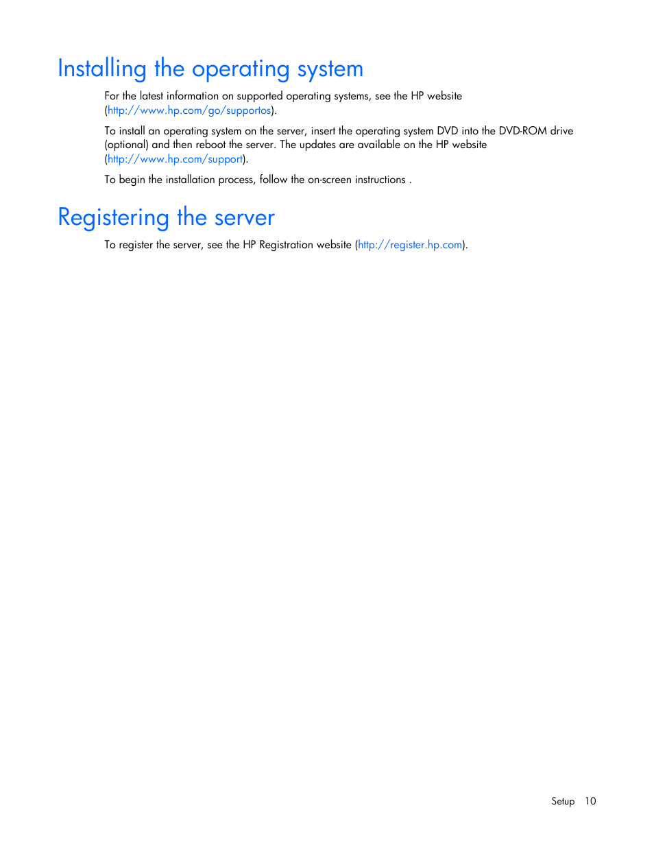 Installing the operating system, Registering the server | HP ProLiant MicroServer User Manual | Page 10 / 94