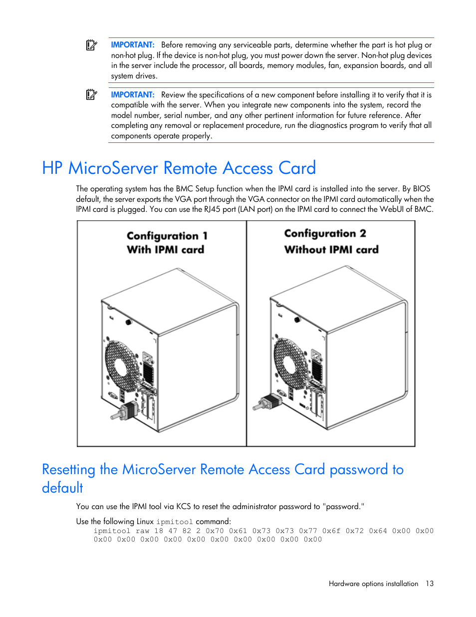 Hp microserver remote access card | HP ProLiant MicroServer User Manual | Page 13 / 94