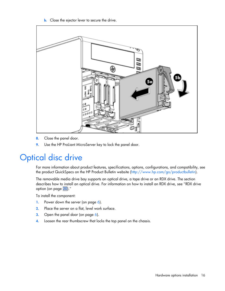 Optical disc drive | HP ProLiant MicroServer User Manual | Page 16 / 94