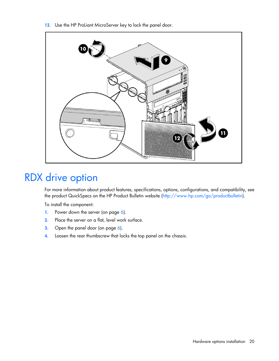 Rdx drive option | HP ProLiant MicroServer User Manual | Page 20 / 94