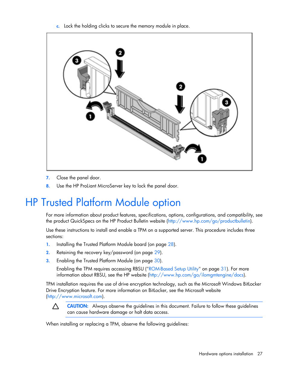 Hp trusted platform module option | HP ProLiant MicroServer User Manual | Page 27 / 94