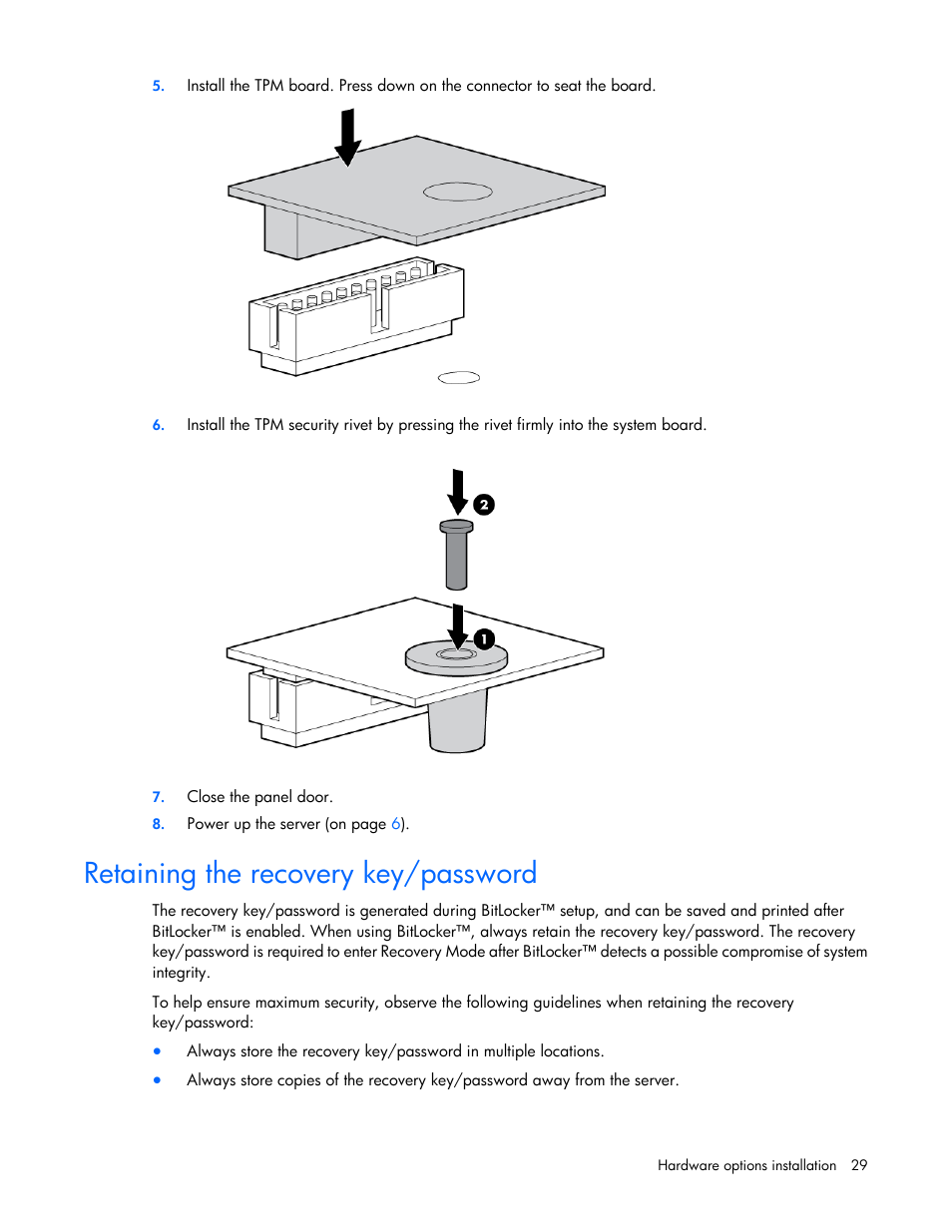 Retaining the recovery key/password | HP ProLiant MicroServer User Manual | Page 29 / 94