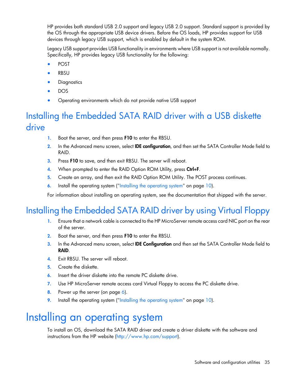 Installing an operating system | HP ProLiant MicroServer User Manual | Page 35 / 94
