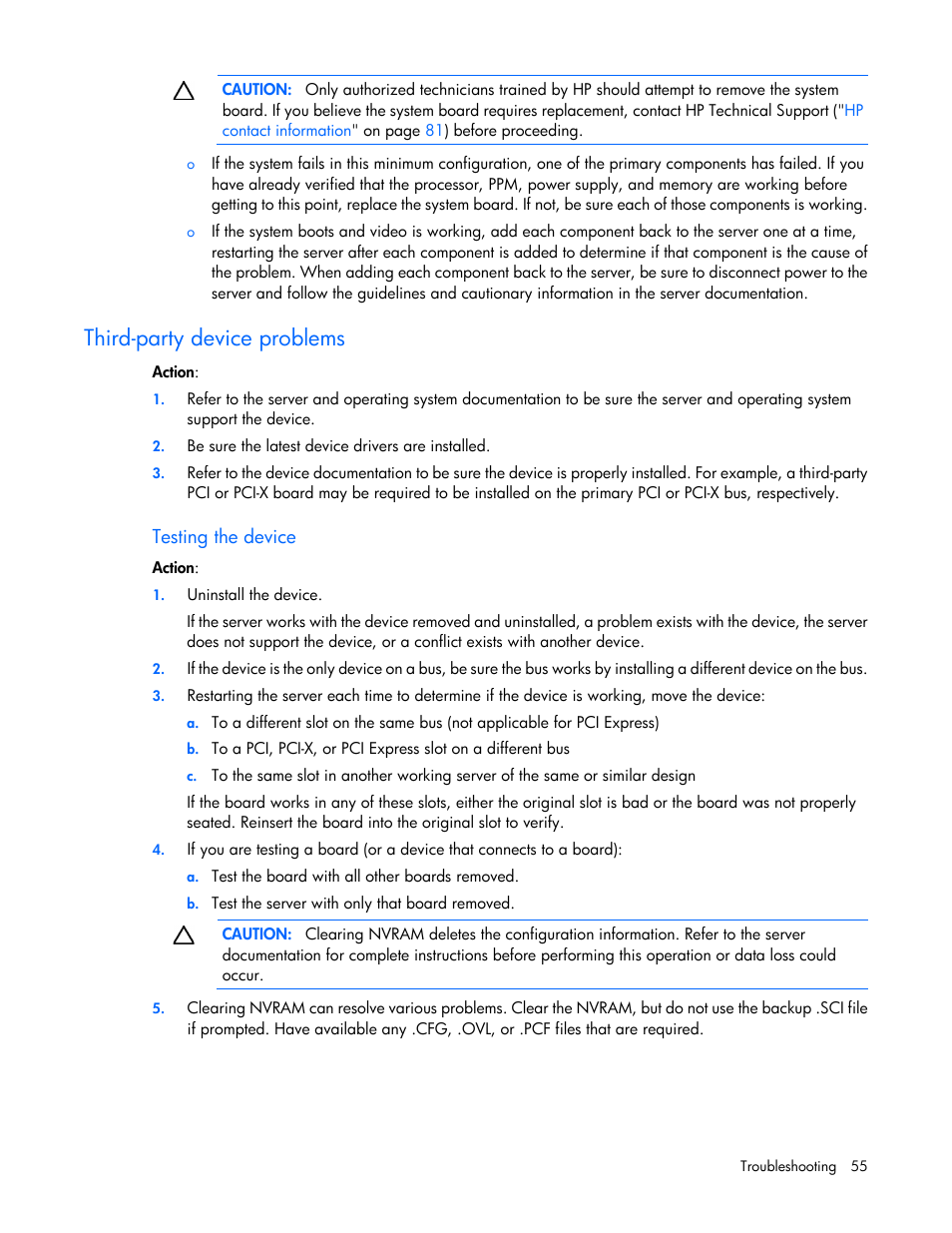 Third-party device problems, Testing the device | HP ProLiant MicroServer User Manual | Page 55 / 94