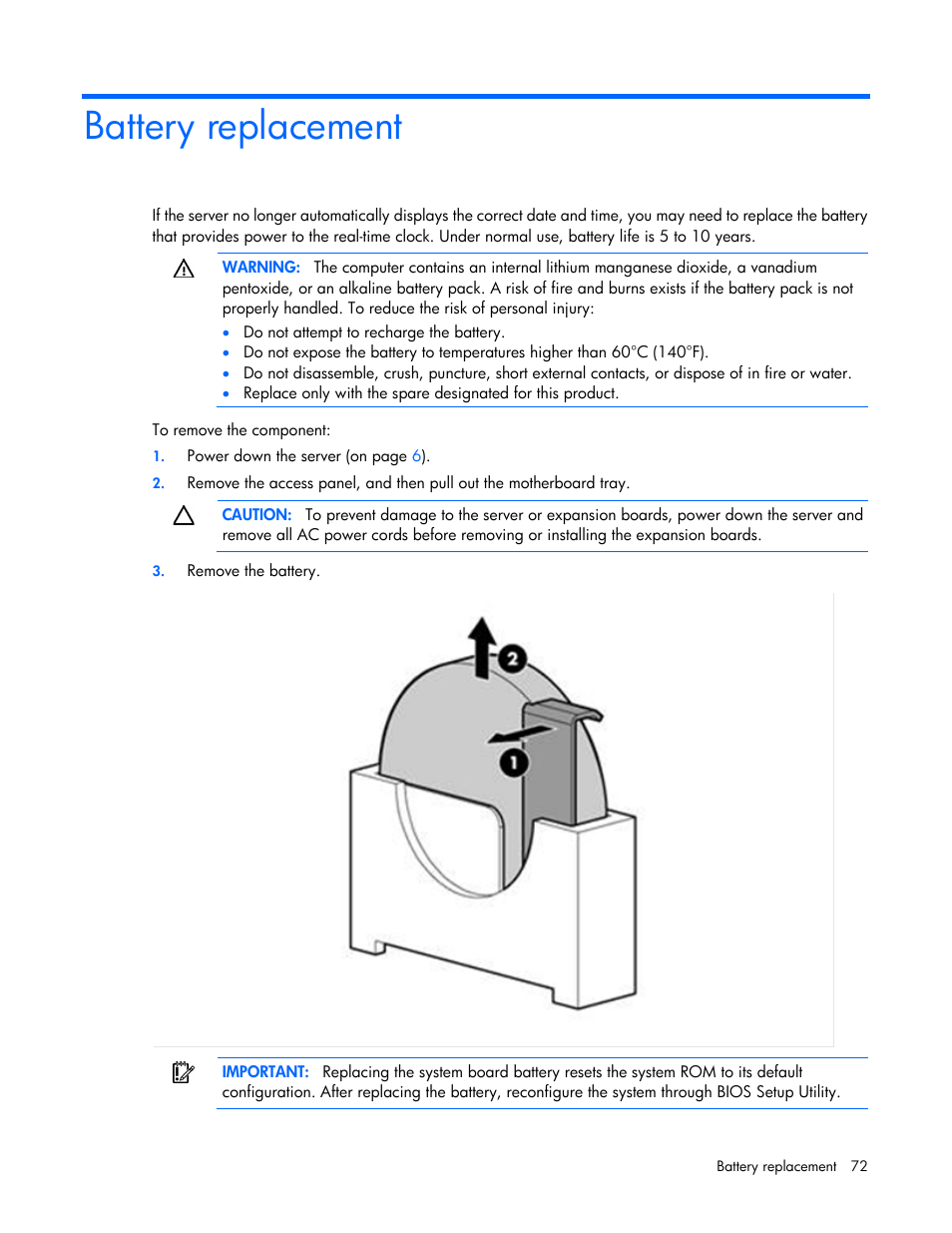 Battery replacement | HP ProLiant MicroServer User Manual | Page 72 / 94