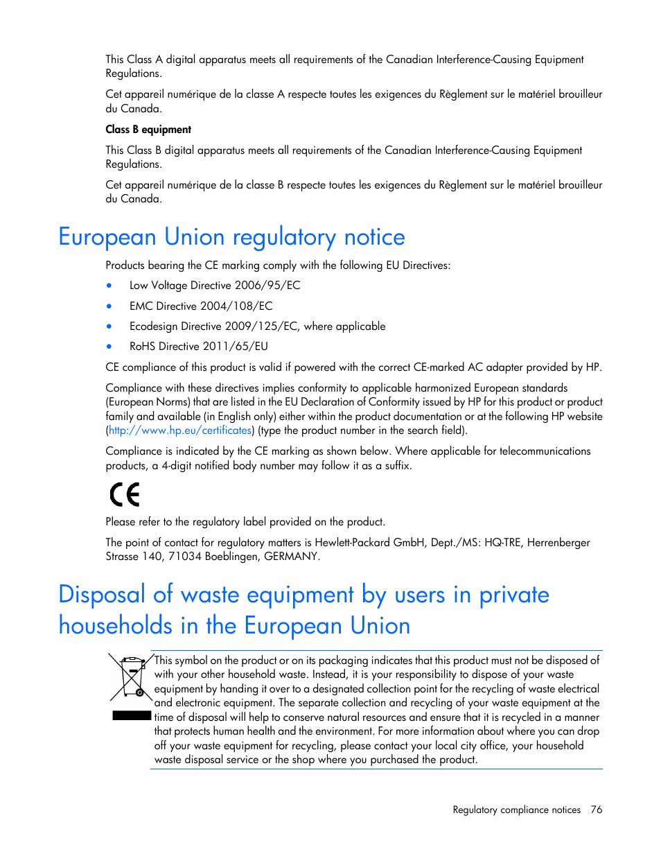 European union regulatory notice | HP ProLiant MicroServer User Manual | Page 76 / 94