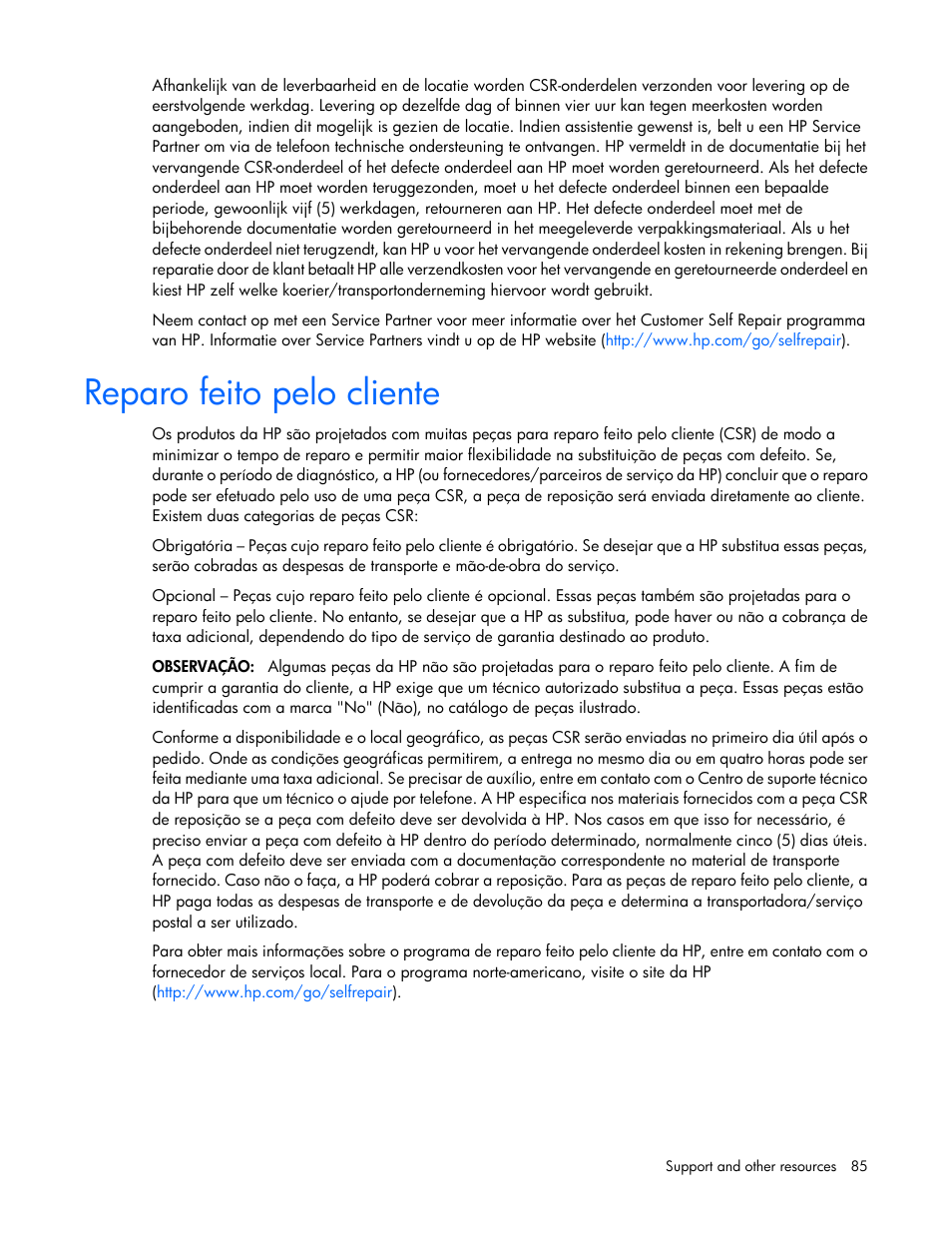 Reparo feito pelo cliente | HP ProLiant MicroServer User Manual | Page 85 / 94