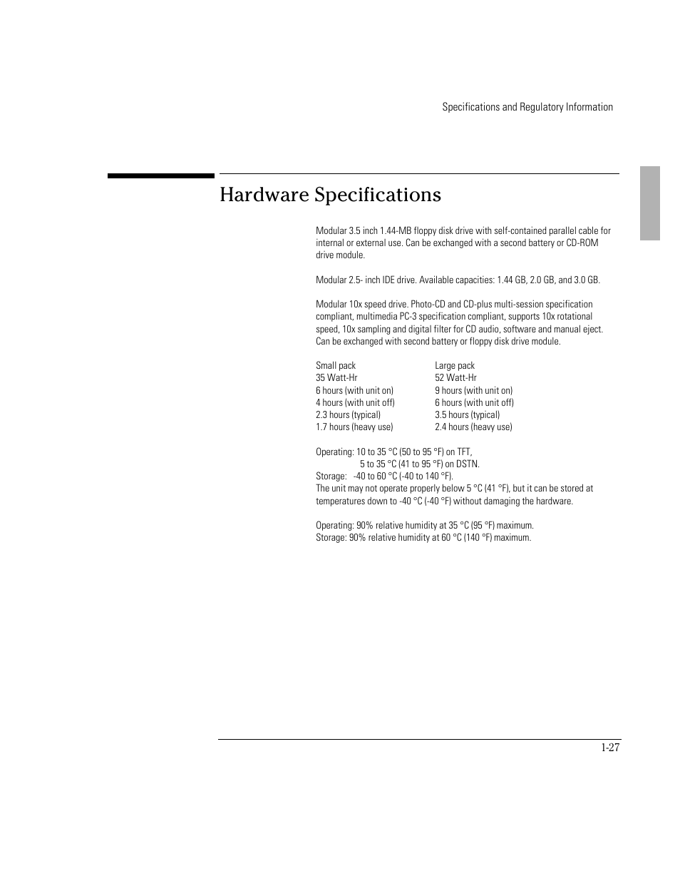 Hardware specifications | HP OmniBook 5500 Notebook PC User Manual | Page 27 / 32