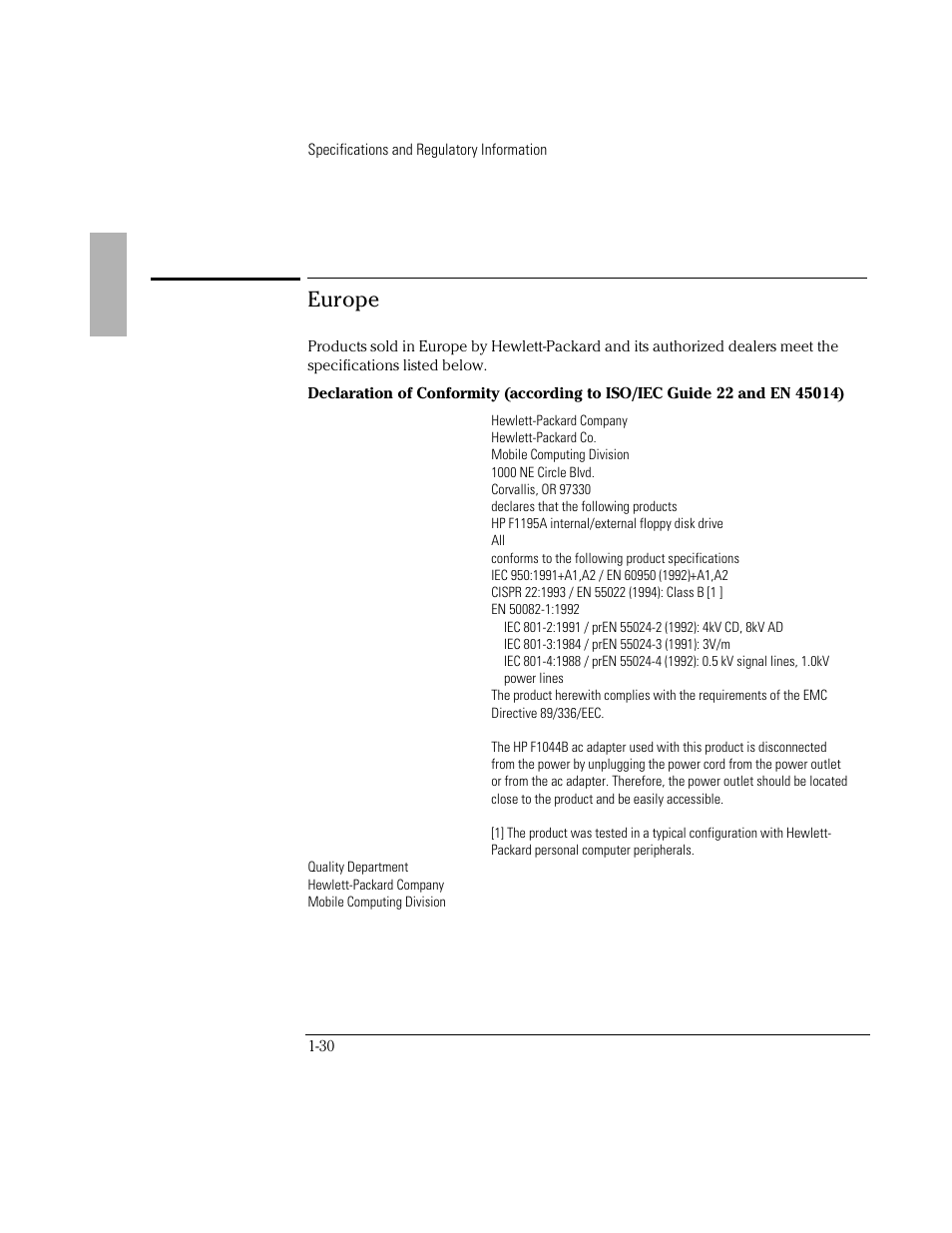 Europe | HP OmniBook 5500 Notebook PC User Manual | Page 30 / 32