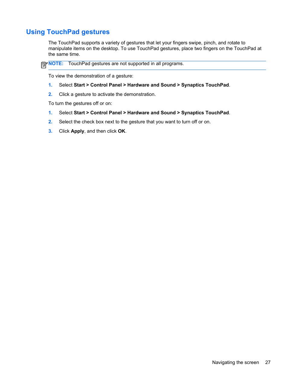 Using touchpad gestures | HP Spectre 13 Pro-Notebook PC User Manual | Page 37 / 80