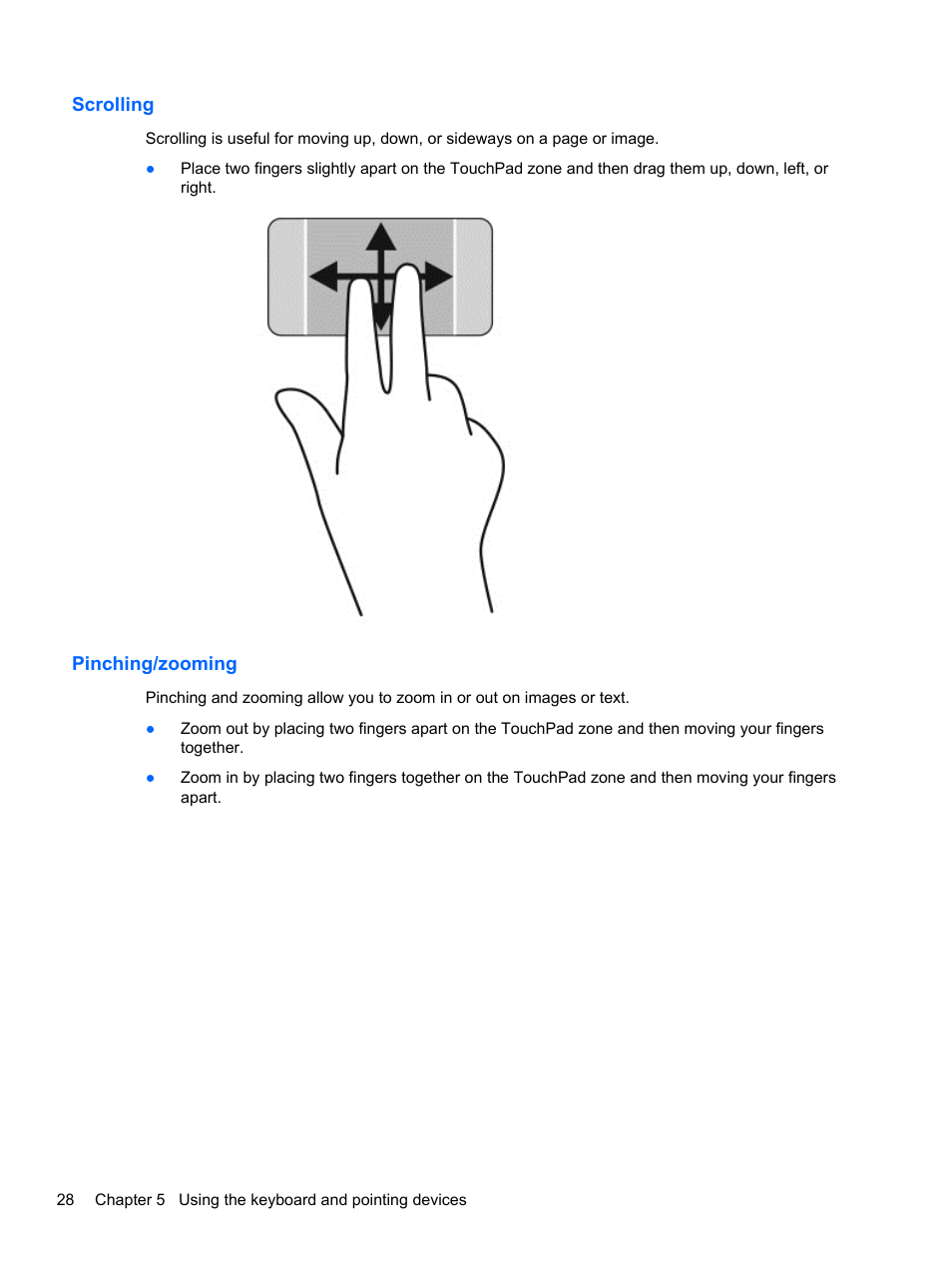 Scrolling, Pinching/zooming, Scrolling pinching/zooming | HP Spectre 13 Pro-Notebook PC User Manual | Page 38 / 80