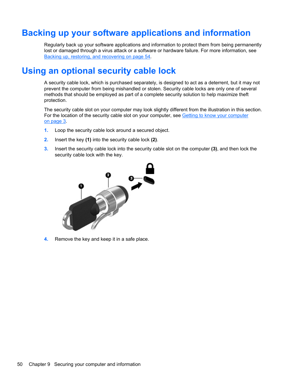 Using an optional security cable lock | HP Spectre 13 Pro-Notebook PC User Manual | Page 60 / 80