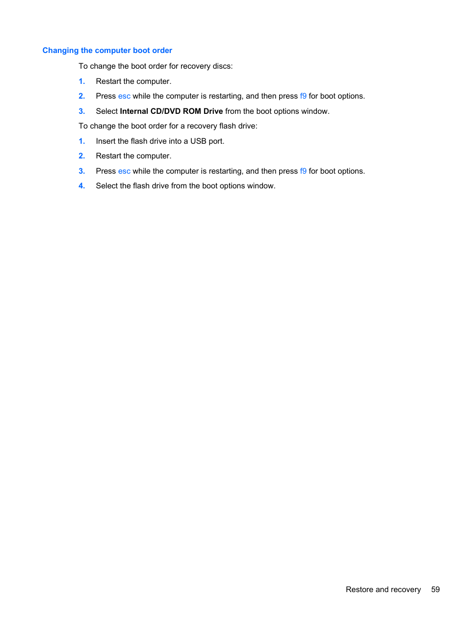 Changing the computer boot order | HP Spectre 13 Pro-Notebook PC User Manual | Page 69 / 80
