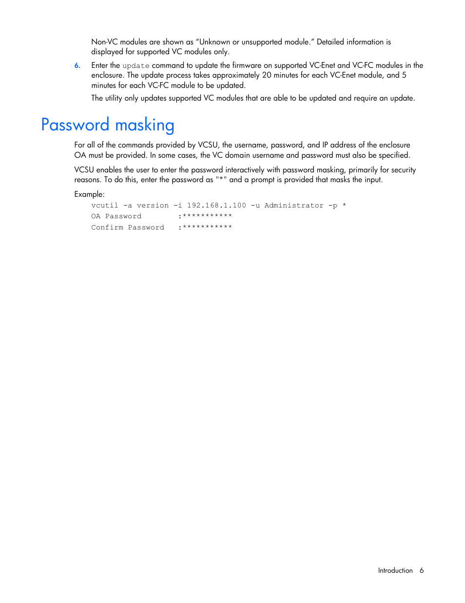 Password masking | HP 1.10GB Virtual Connect Ethernet Module for c-Class BladeSystem User Manual | Page 6 / 14