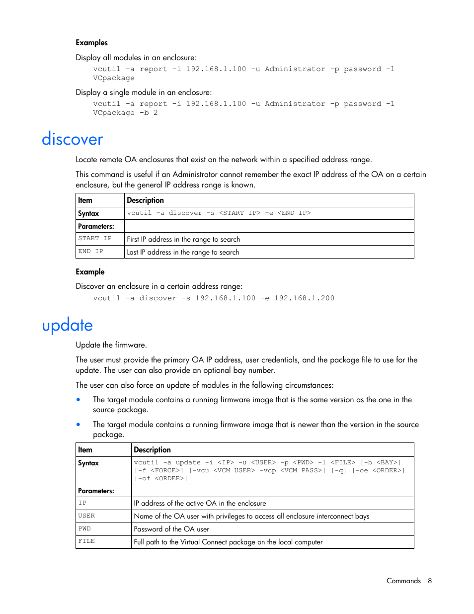 Discover, Update | HP 1.10GB Virtual Connect Ethernet Module for c-Class BladeSystem User Manual | Page 8 / 14
