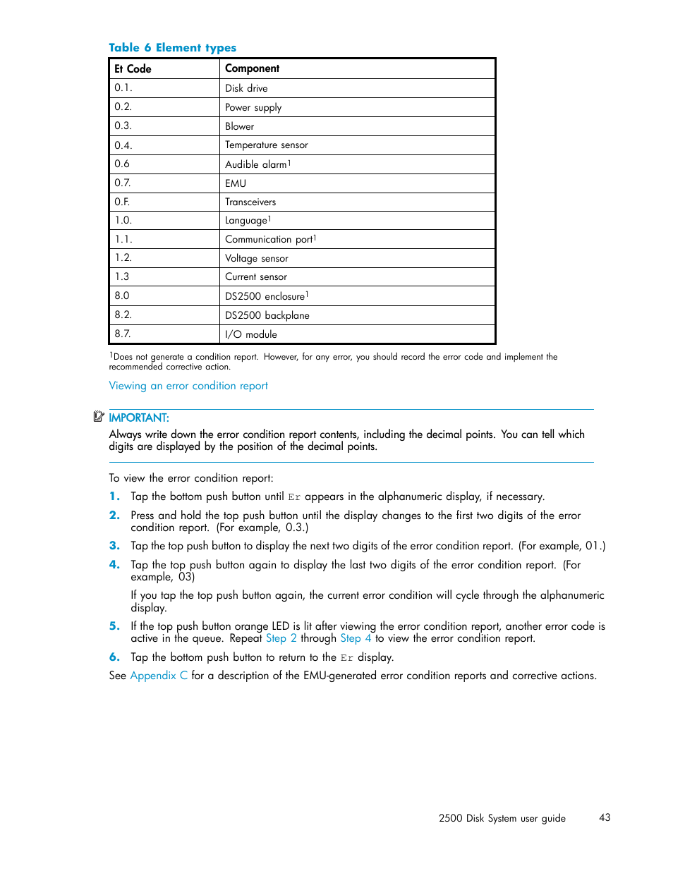 Element types | HP StorageWorks 2500 Disk System User Manual | Page 43 / 89