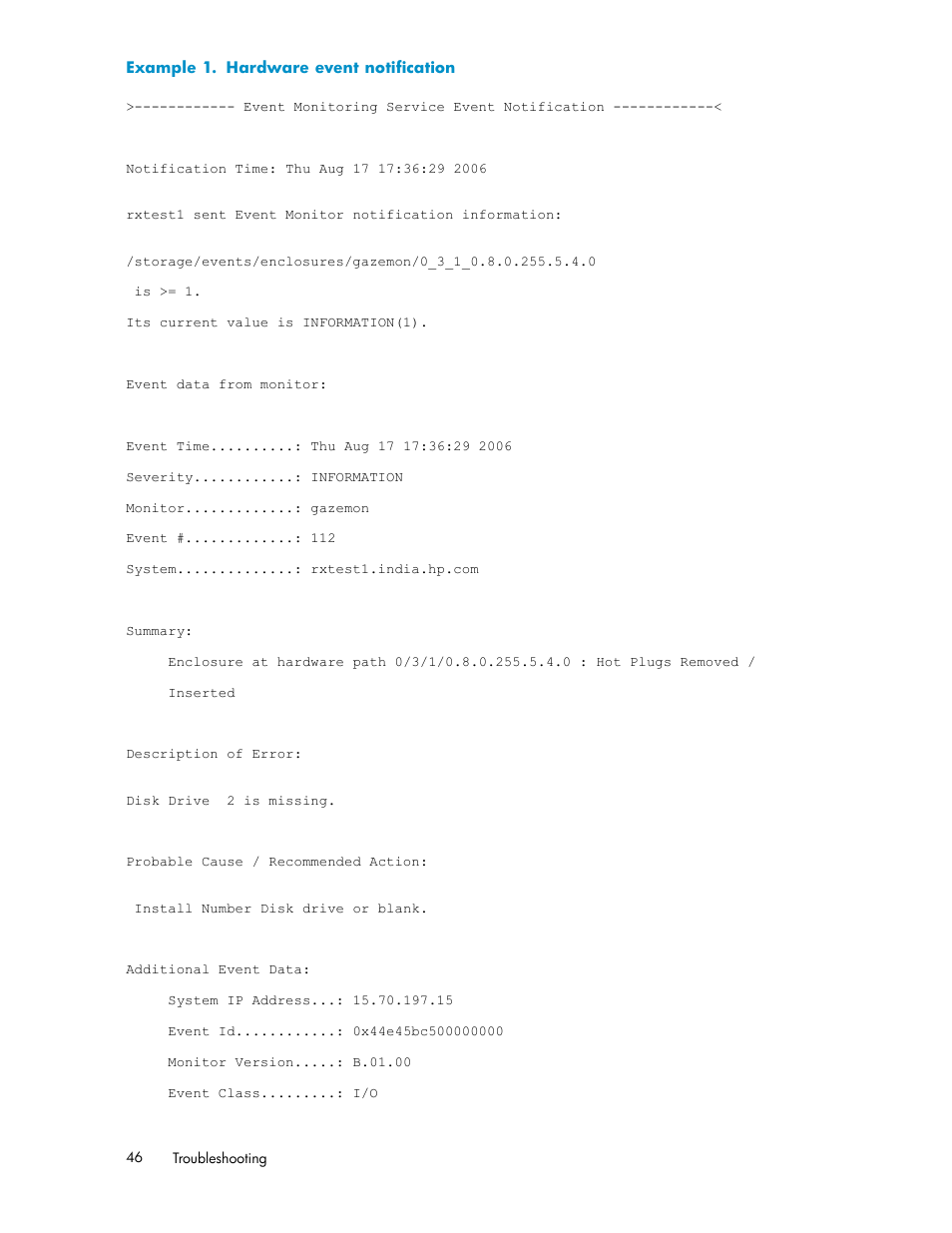 Example 1 | HP StorageWorks 2500 Disk System User Manual | Page 46 / 89