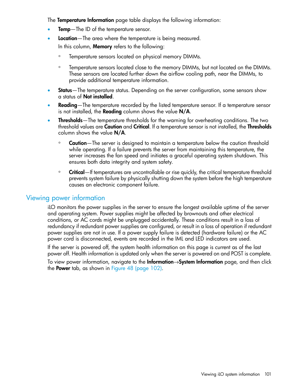 Viewing power information | HP Integrated Lights-Out 3 User Manual | Page 101 / 256