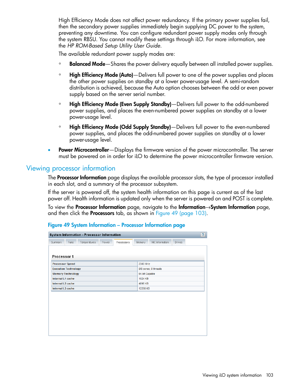 Viewing processor information | HP Integrated Lights-Out 3 User Manual | Page 103 / 256