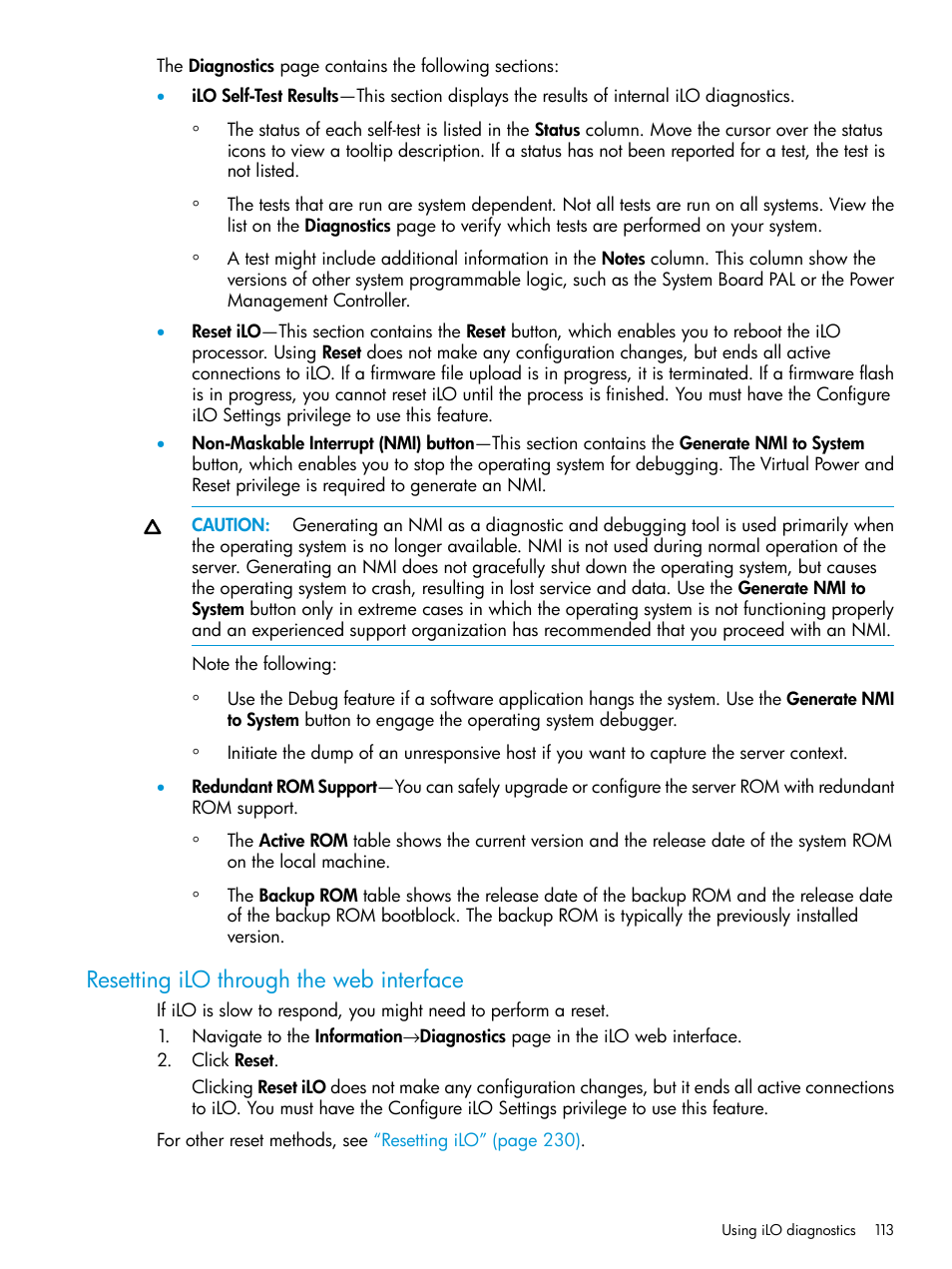 Resetting ilo through the web interface | HP Integrated Lights-Out 3 User Manual | Page 113 / 256