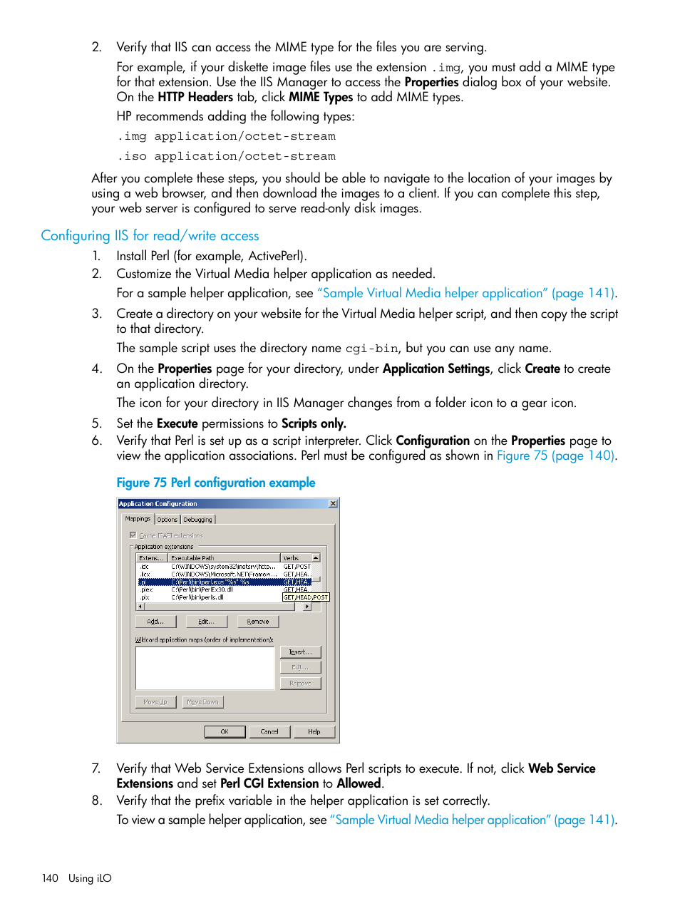 Configuring iis for read/write access | HP Integrated Lights-Out 3 User Manual | Page 140 / 256