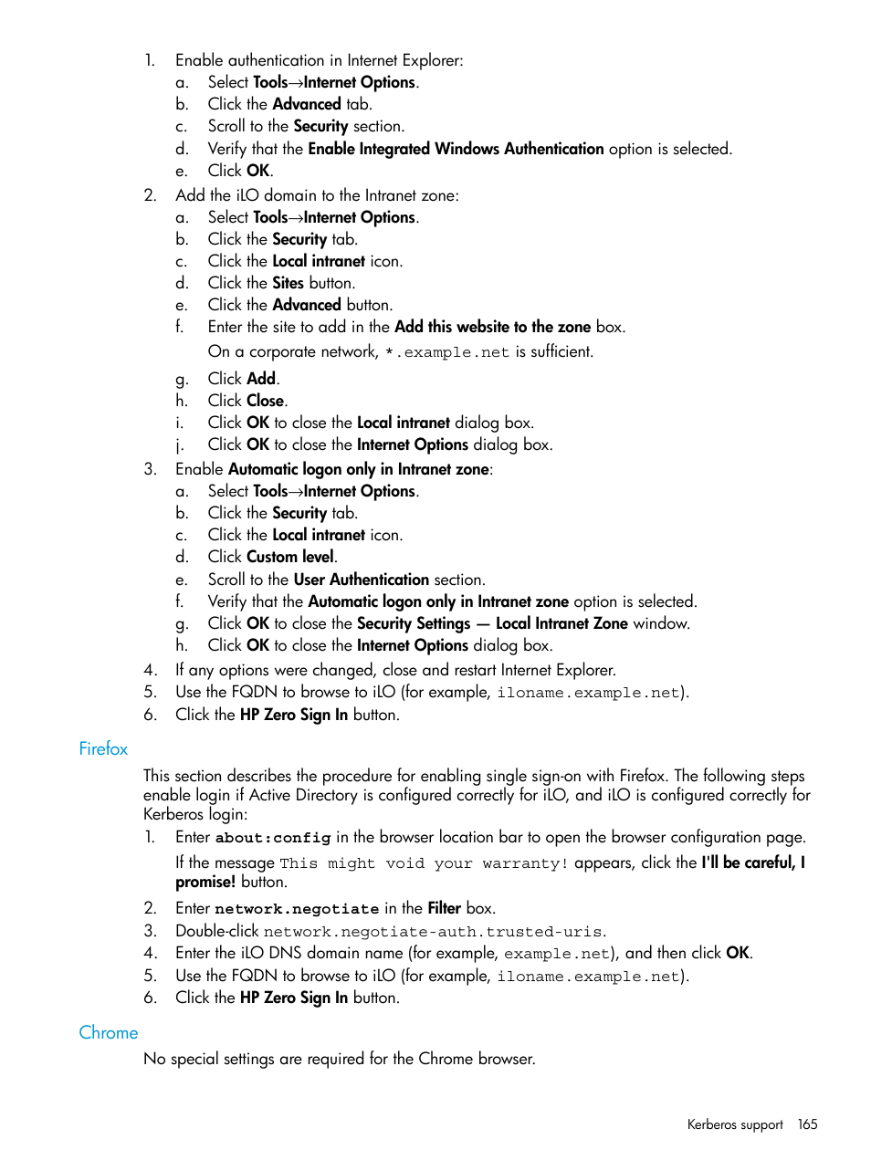 Firefox, Chrome, Firefox chrome | HP Integrated Lights-Out 3 User Manual | Page 165 / 256