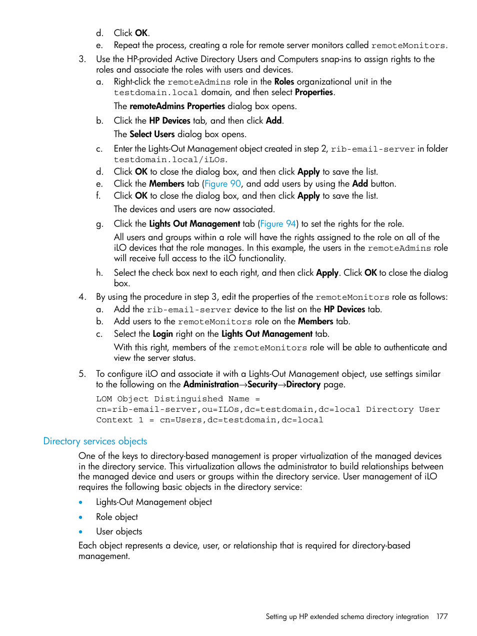 Directory services objects | HP Integrated Lights-Out 3 User Manual | Page 177 / 256