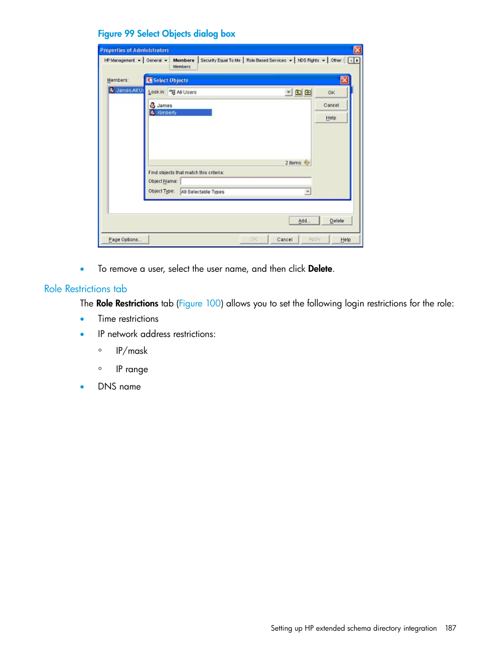 Role restrictions tab, Figure 99 | HP Integrated Lights-Out 3 User Manual | Page 187 / 256