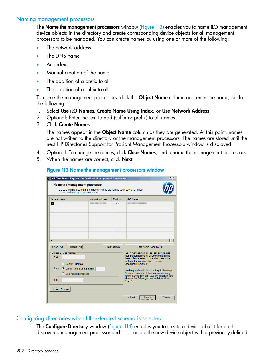 Naming management processors, Configuring directories when | HP Integrated Lights-Out 3 User Manual | Page 202 / 256