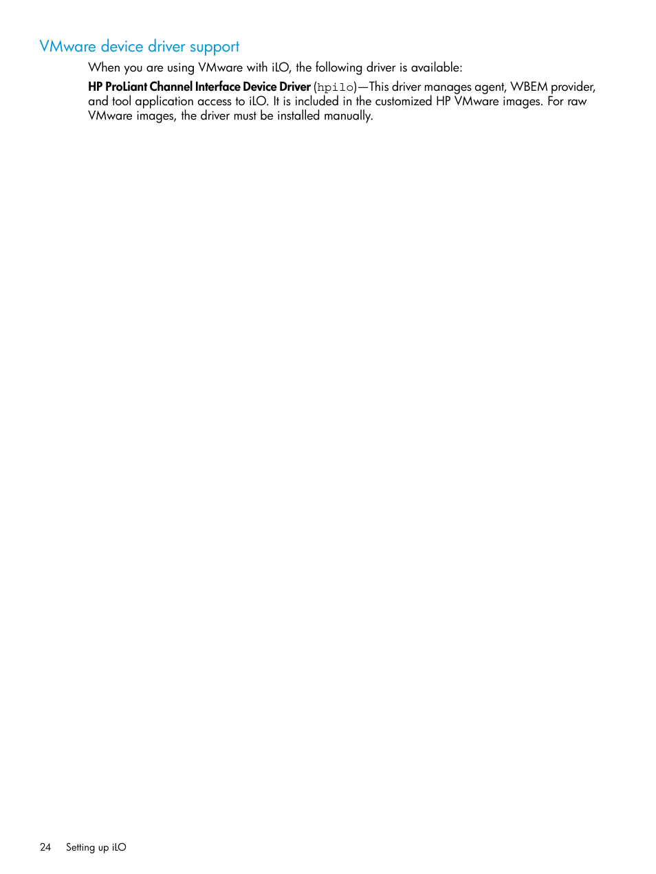 Vmware device driver support | HP Integrated Lights-Out 3 User Manual | Page 24 / 256
