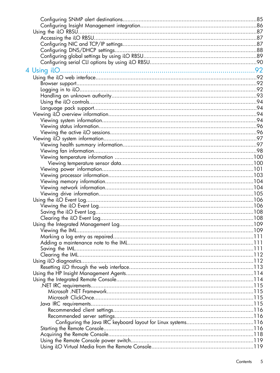 4 using ilo | HP Integrated Lights-Out 3 User Manual | Page 5 / 256